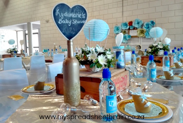 blue and gold baby shower decor